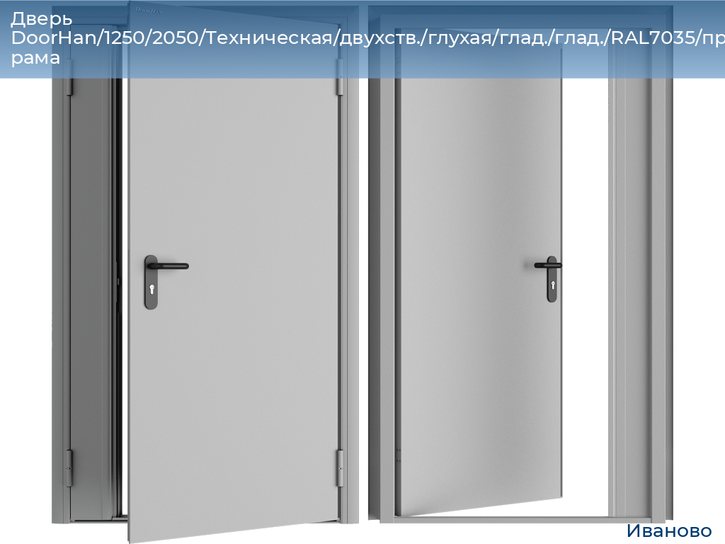 Дверь DoorHan/1250/2050/Техническая/двухств./глухая/глад./глад./RAL7035/прав./угл. рама, ivanovo.doorhan.ru