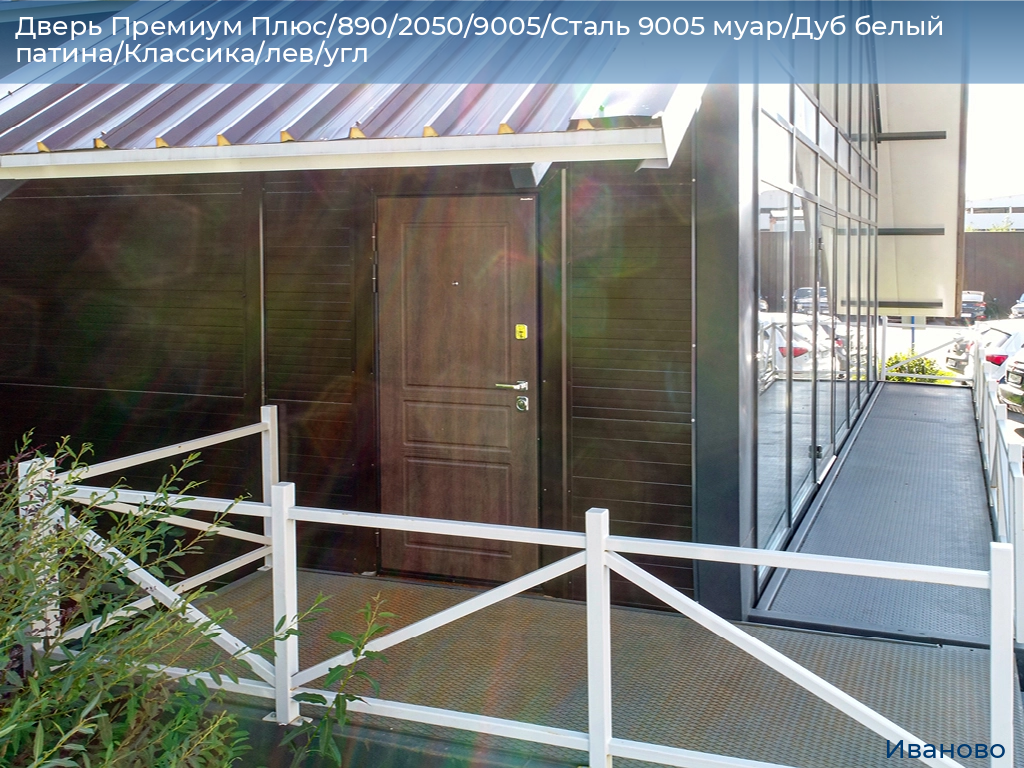 Дверь Премиум Плюс/890/2050/9005/Сталь 9005 муар/Дуб белый патина/Классика/лев/угл, ivanovo.doorhan.ru